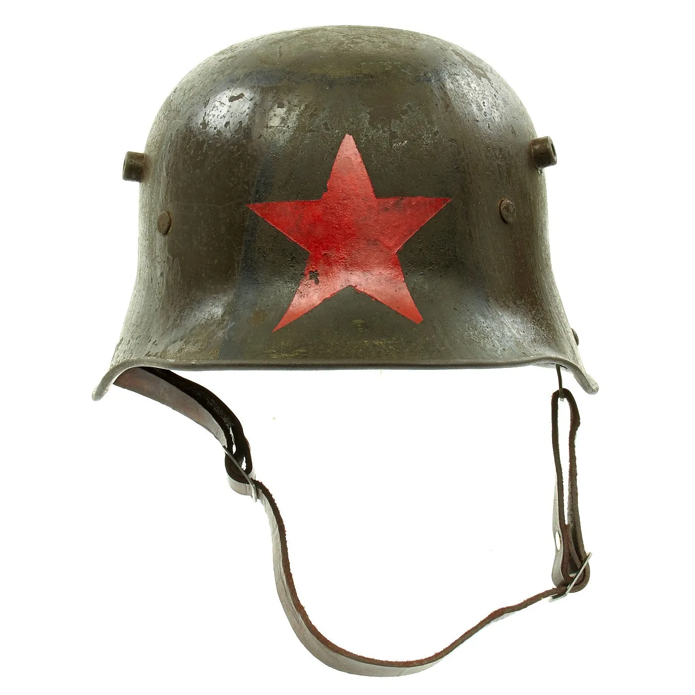 Original German WWI M16 Russian Capture Helmet with Red Star and Camouflage Paint  - Featured in Book