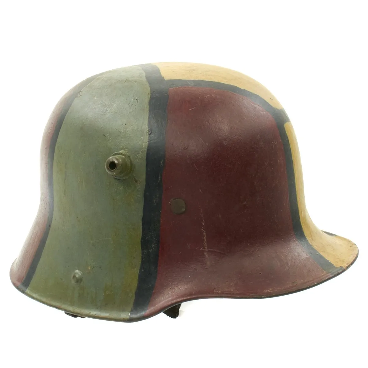 Original German WWI M16 Stahlhelm Helmet with Original Camouflage Paint and Liner