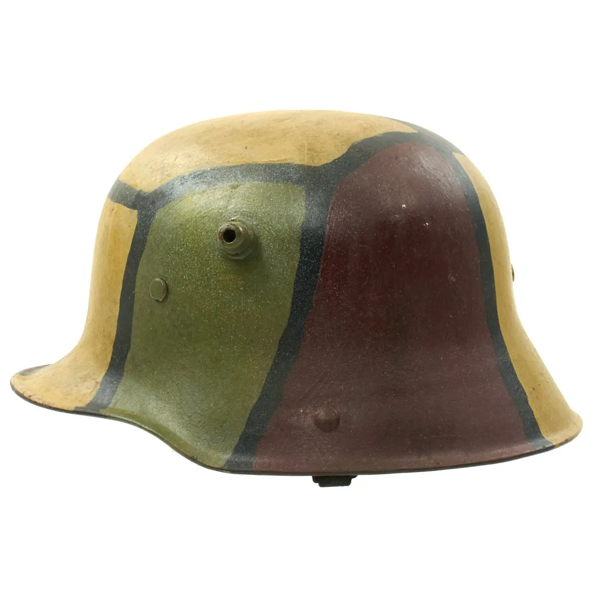 Original German WWI M16 Stahlhelm Helmet with Original Camouflage Paint and Liner