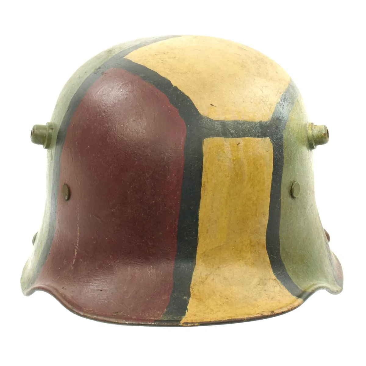 Original German WWI M16 Stahlhelm Helmet with Original Camouflage Paint and Liner