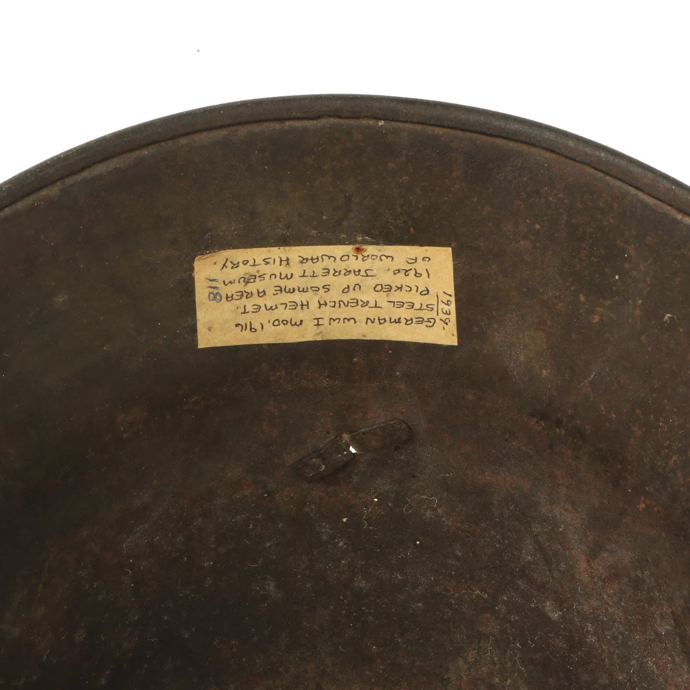Original Imperial German WWI M16 Stahlhelm Helmet Shell with Museum Label - marked T.J.68