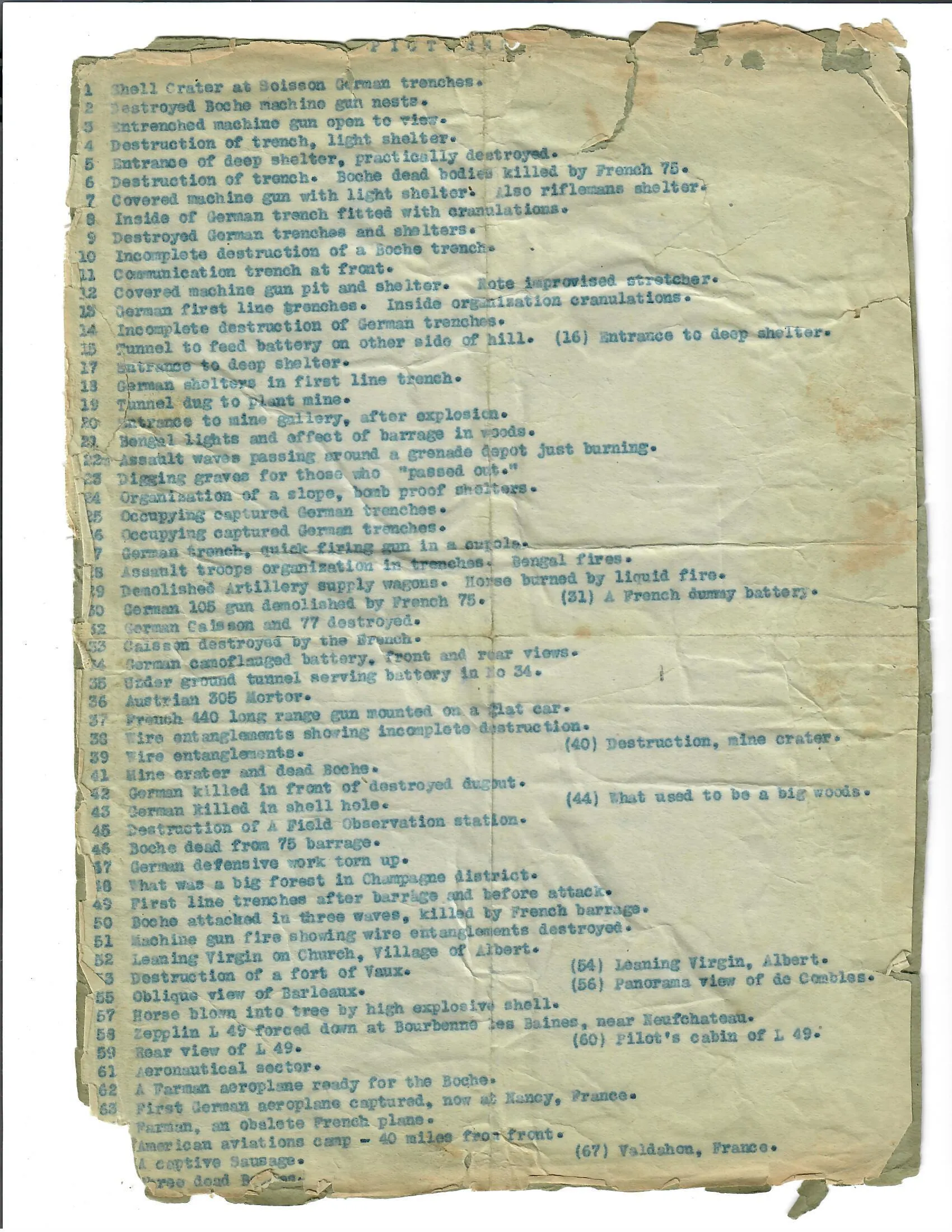 Original U.S. WWI Western Front Trench Warfare Photograph Collection (66 total) with Indexed List