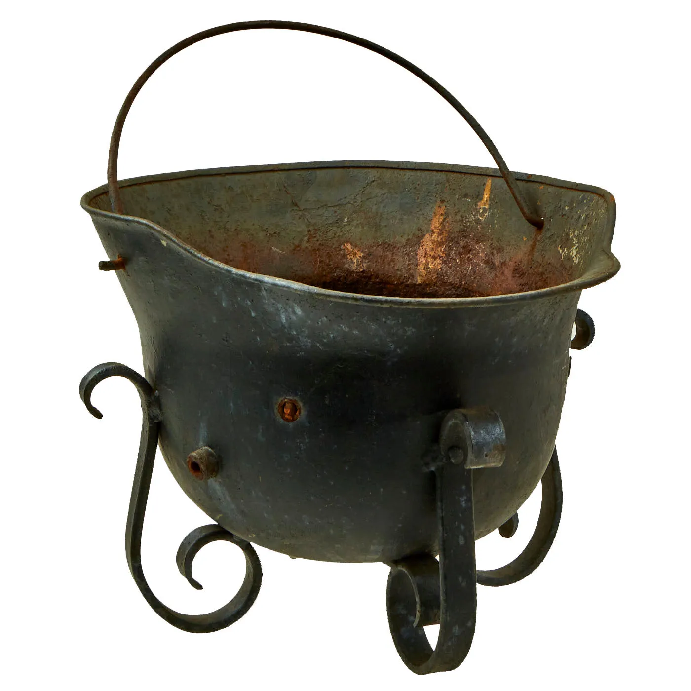 Original WWI Imperial German M-16 Helmet Stahlhelm Made into Trench Art Coal Scuttle