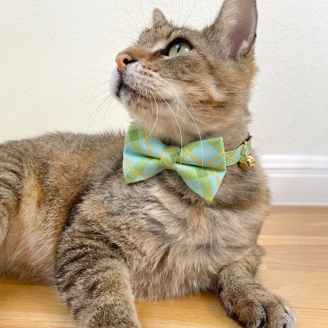 Pet Bandana - "Carmel" - Mint Green Plaid Bandana for Cat   Small Dog / Spring, Summer, Easter / Slide-on Bandana / Over-the-Collar (One Size)