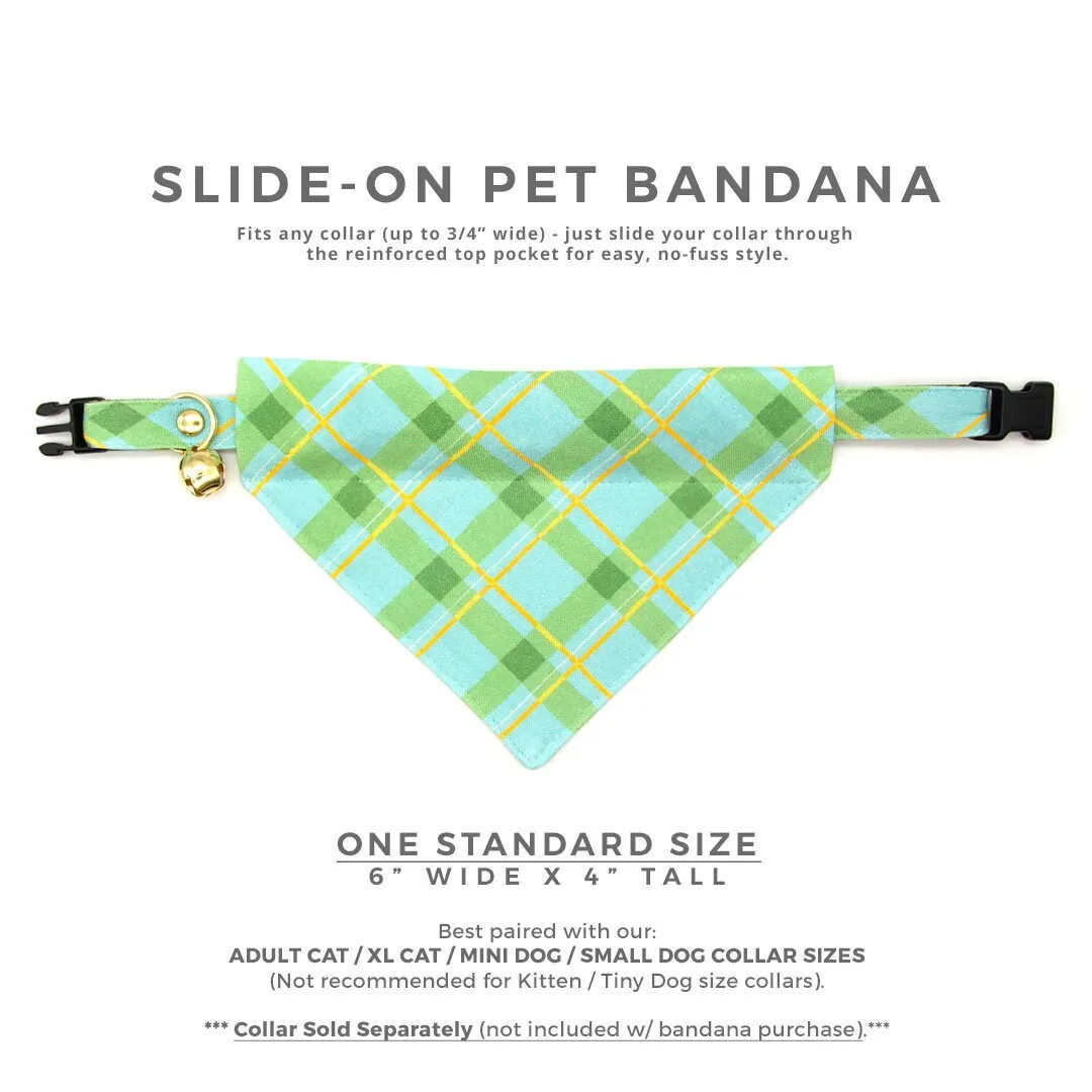 Pet Bandana - "Carmel" - Mint Green Plaid Bandana for Cat   Small Dog / Spring, Summer, Easter / Slide-on Bandana / Over-the-Collar (One Size)