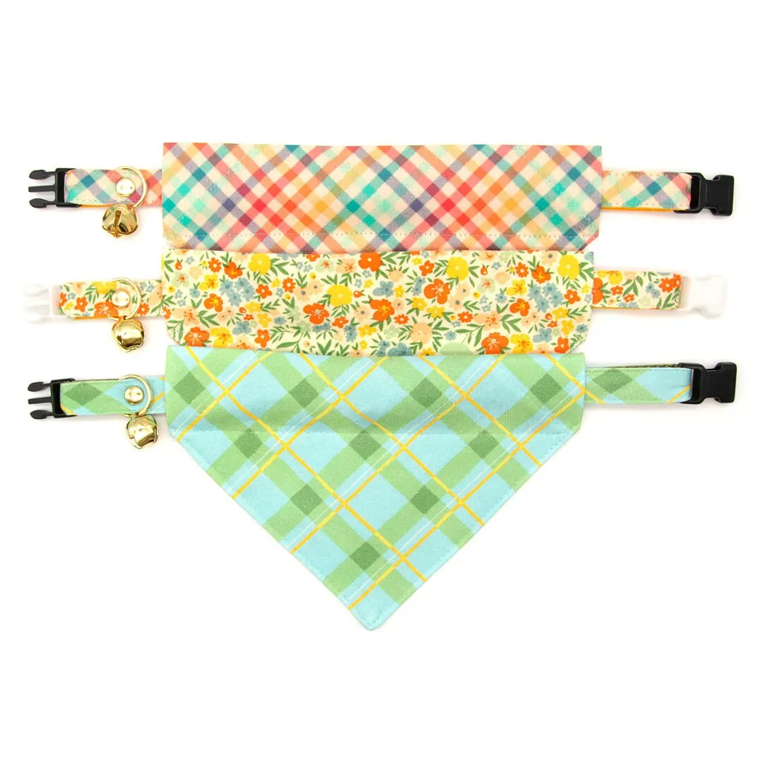 Pet Bandana - "Carmel" - Mint Green Plaid Bandana for Cat   Small Dog / Spring, Summer, Easter / Slide-on Bandana / Over-the-Collar (One Size)