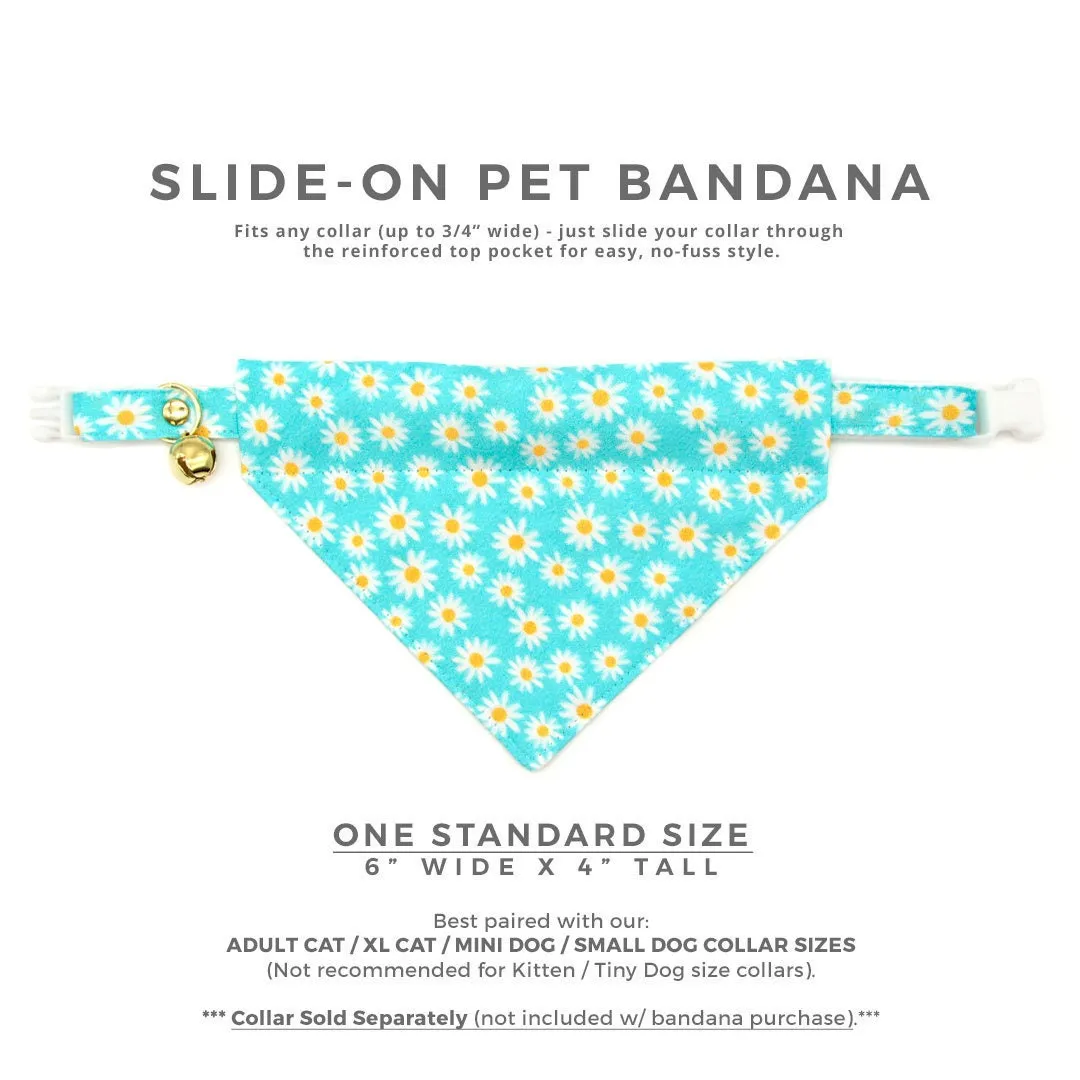 Pet Bandana - "Daisies - Blue" - Floral Daisy Bandana for Cat   Small Dog / Spring, Summer, Easter / Slide-on Bandana / Over-the-Collar (One Size)