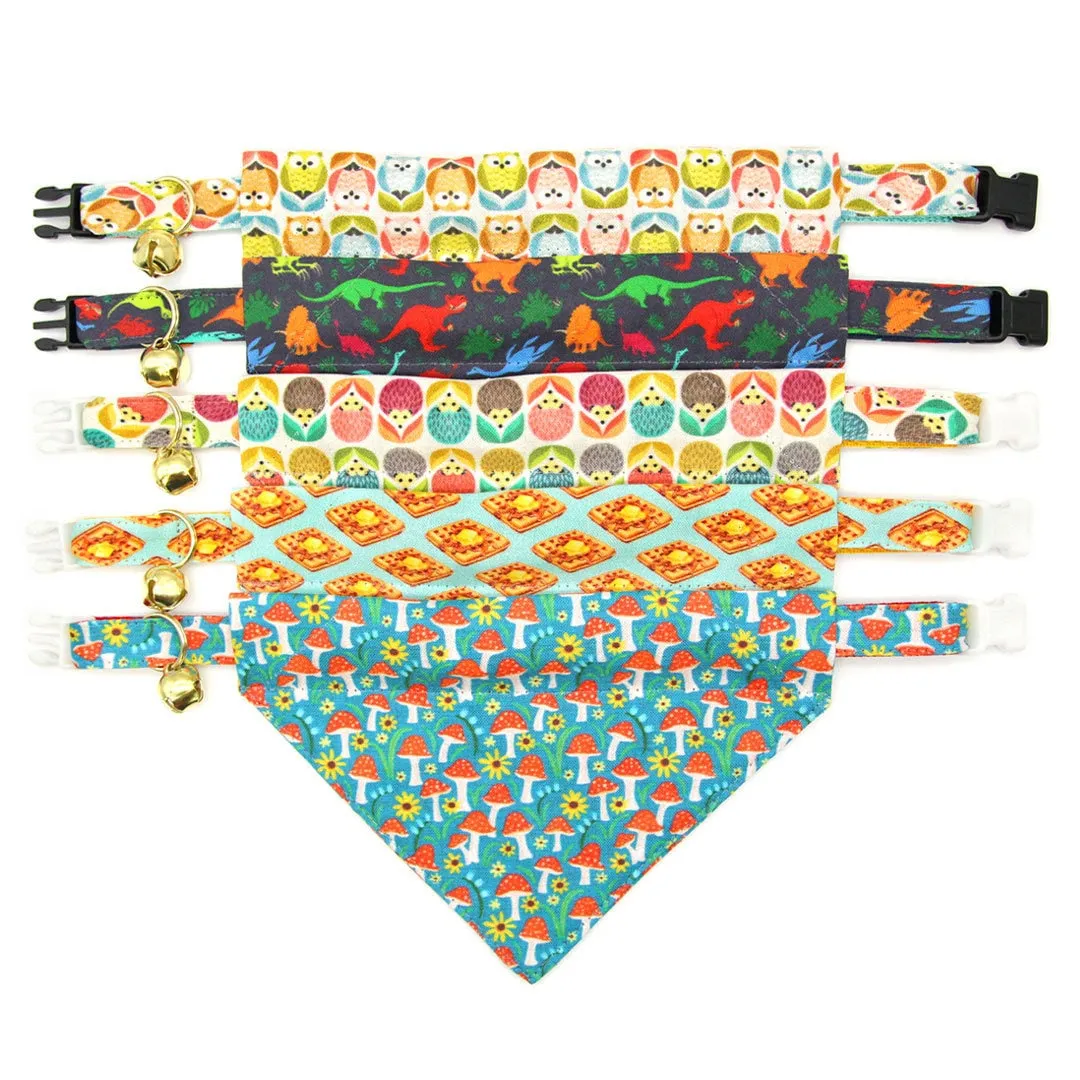 Pet Bandana - "Feathered Friends" - Owl Bandana for Cat   Small Dog / Slide-on Bandana / Over-the-Collar (One Size)