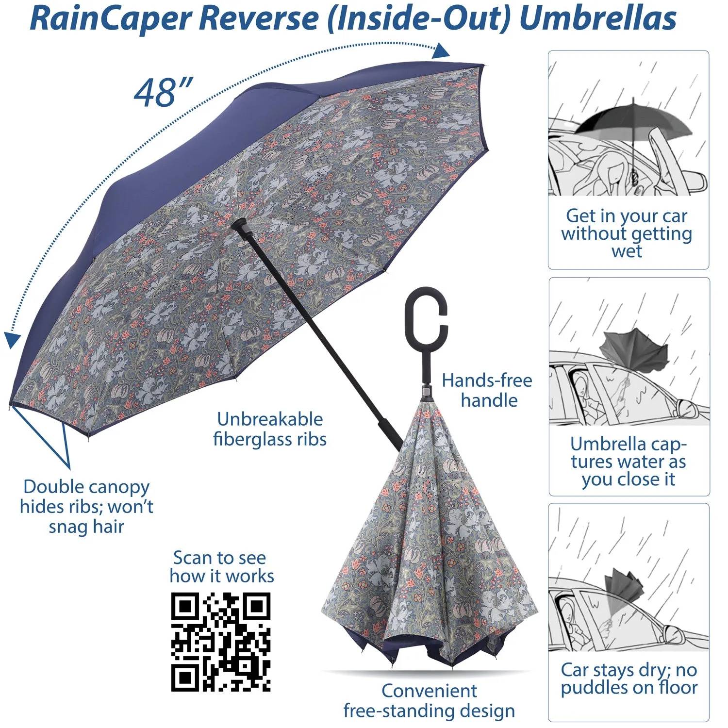 RainCaper William Morris Golden Lily Reverse Umbrella