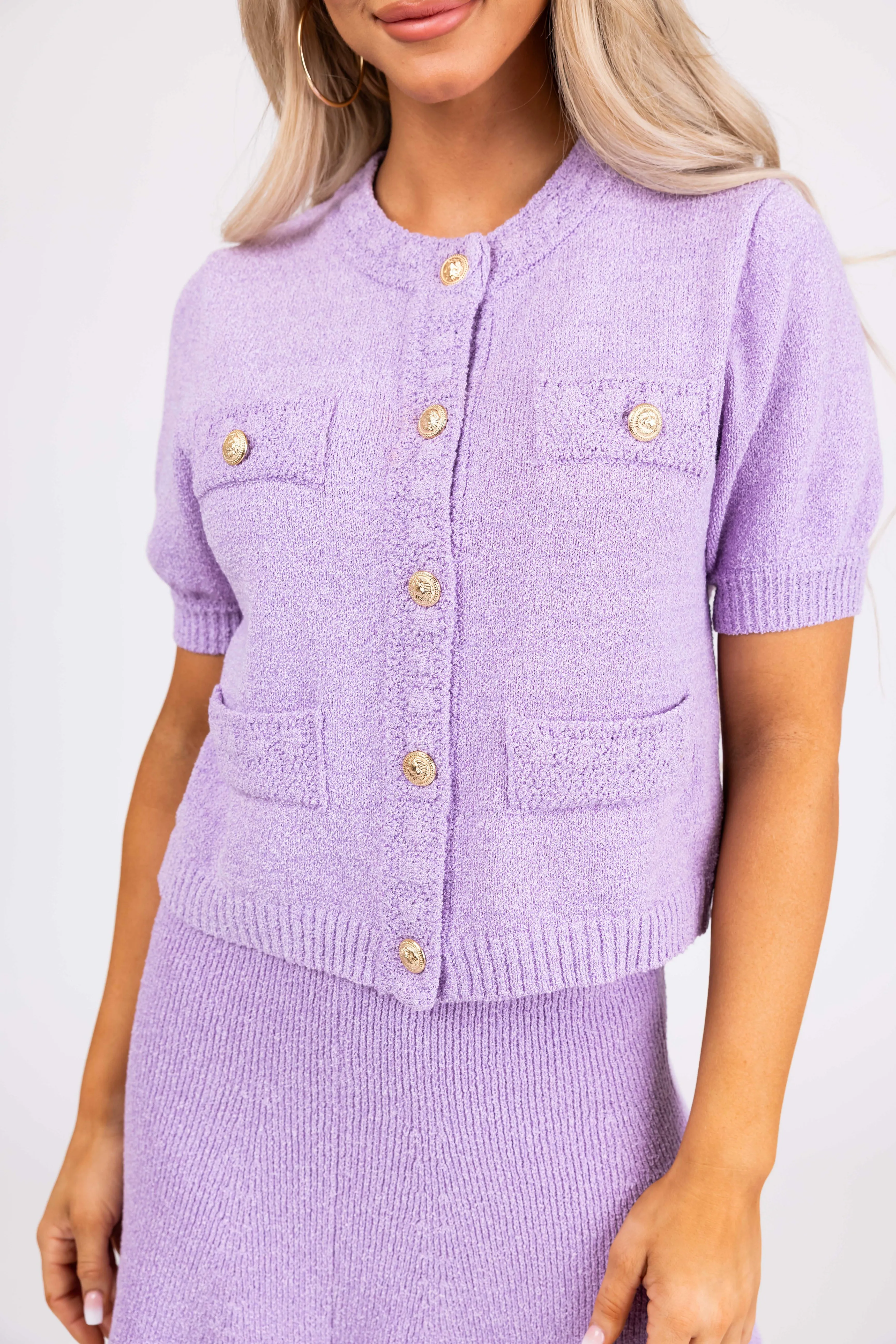 She Sky Iris Textured Knit Button Down Cardigan