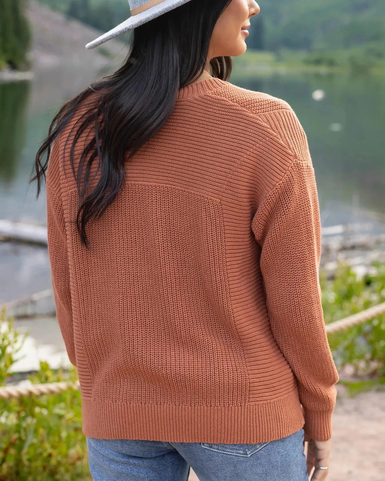 Slouchy Knit Pocket Cardigan In Baked Pumpkin by Grace & Lace (Ships in 1-2 Weeks)