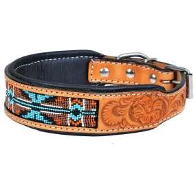 Strong Genuine Leather Dog Collar Padded Beaded Hilason