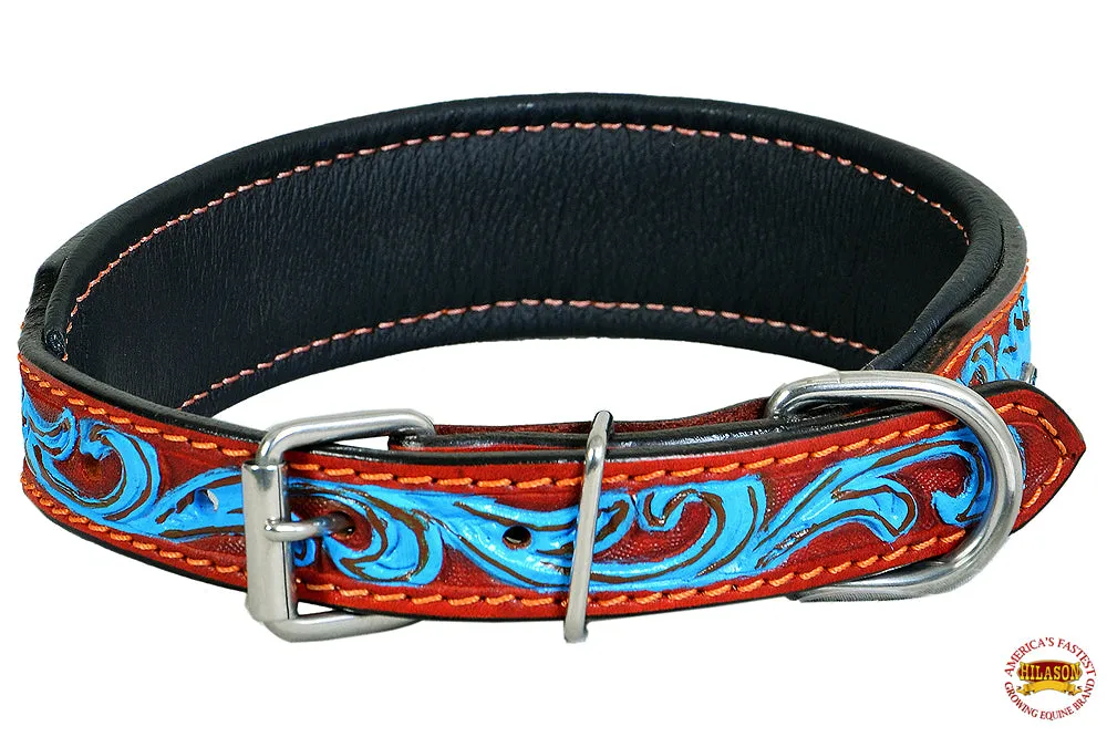 Strong Genuine Leather Dog Collar Padded Mahogany Hilason