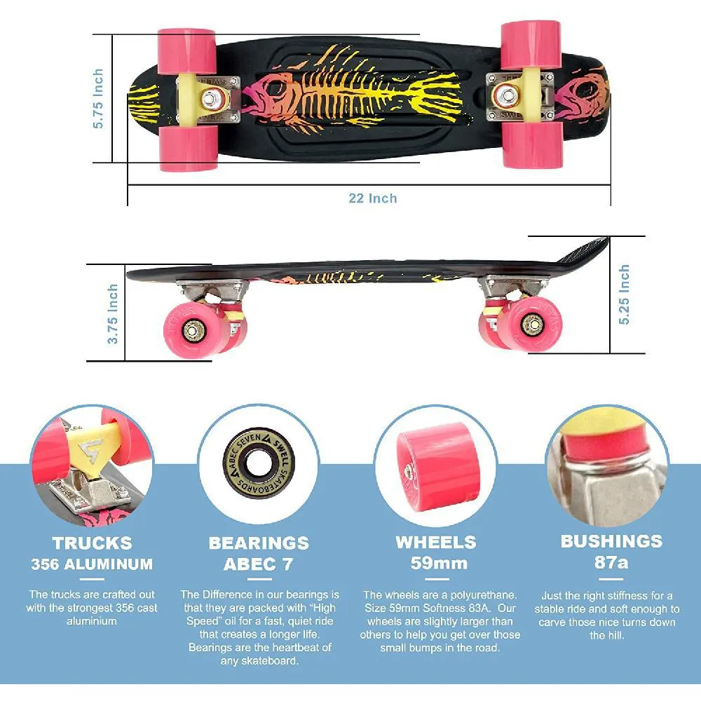 Swell 22" Complete Fishbone Black Yellow Pink mini Skateboard