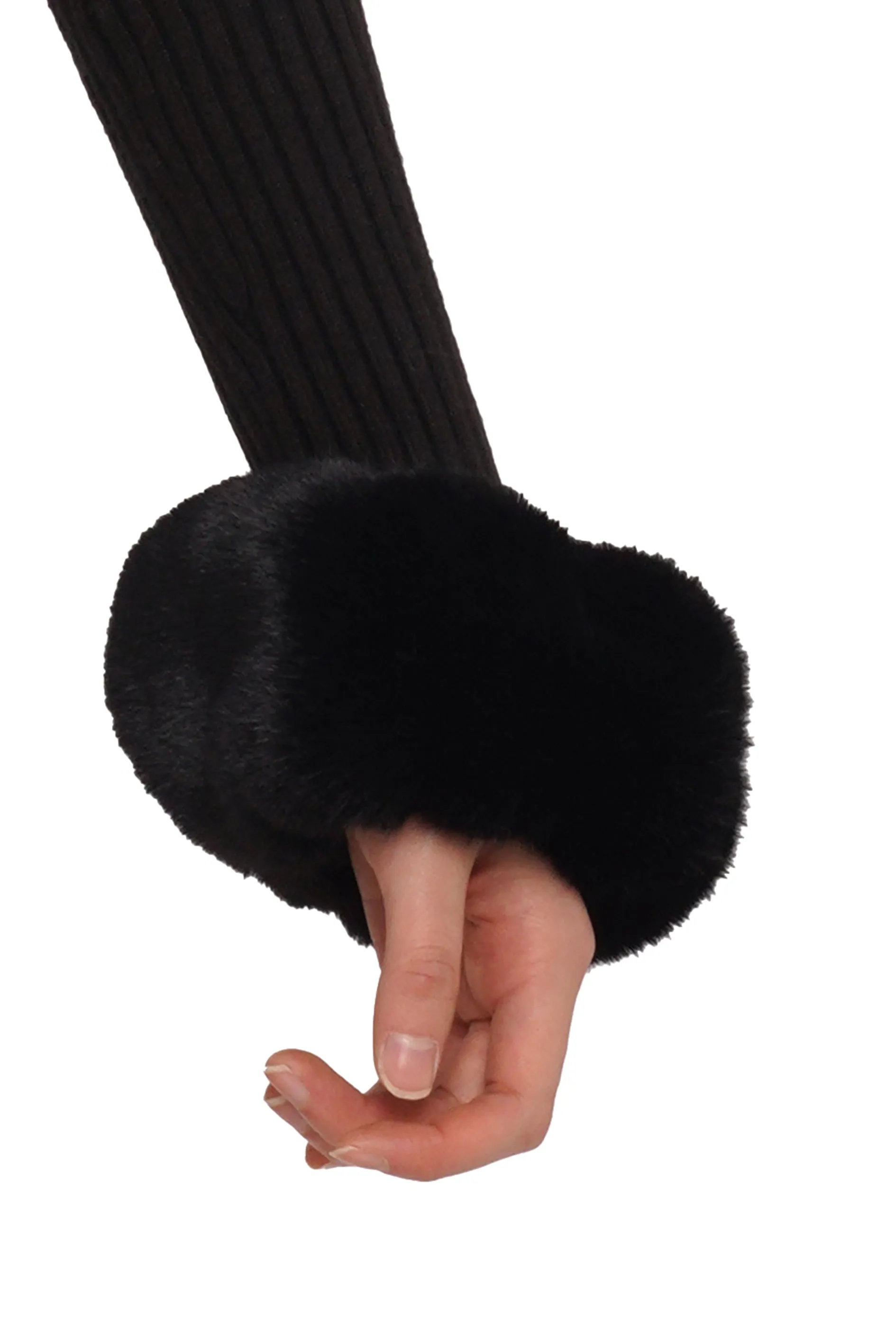 TURTLENECK TIGHT SWEATER WITH MINI SKIRT & FAUX FUR HAND WARMERS