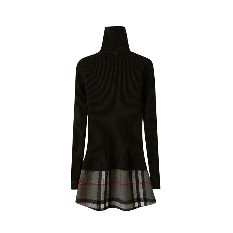 TURTLENECK TIGHT SWEATER WITH MINI SKIRT & FAUX FUR HAND WARMERS