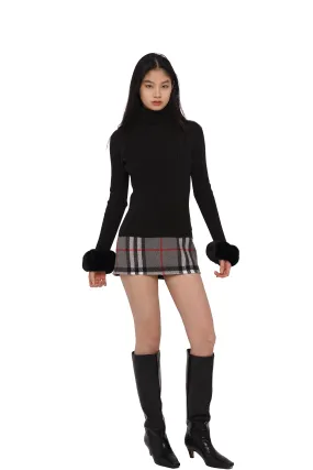 TURTLENECK TIGHT SWEATER WITH MINI SKIRT & FAUX FUR HAND WARMERS