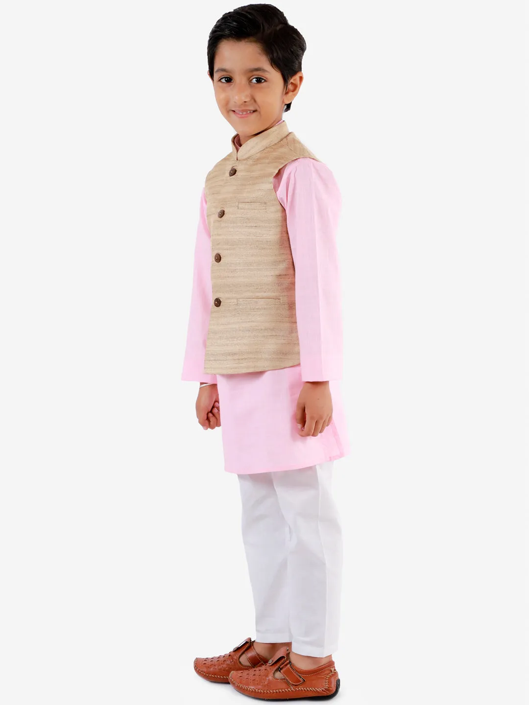 VASTRAMAY Beige Matka Silk Blend Nehru Jacket