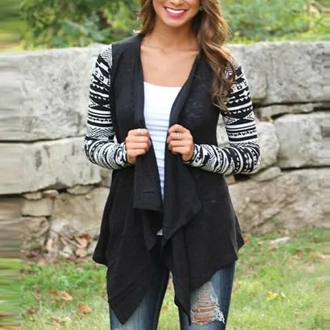 Women Long Sleeve Stripe Casual Cardigan