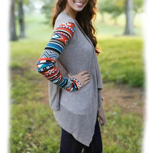 Women Long Sleeve Stripe Casual Cardigan