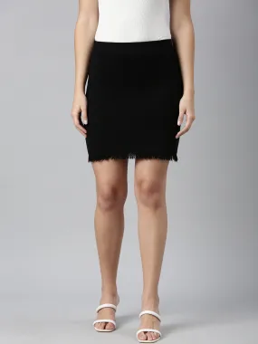 Women Solid Black Pencil Mini Skirt