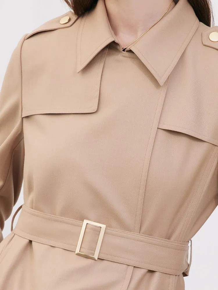 Worsted Woolen Trench Coat With Belt