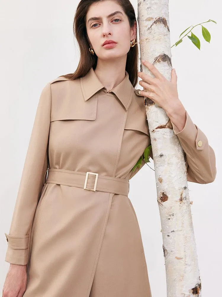 Worsted Woolen Trench Coat With Belt