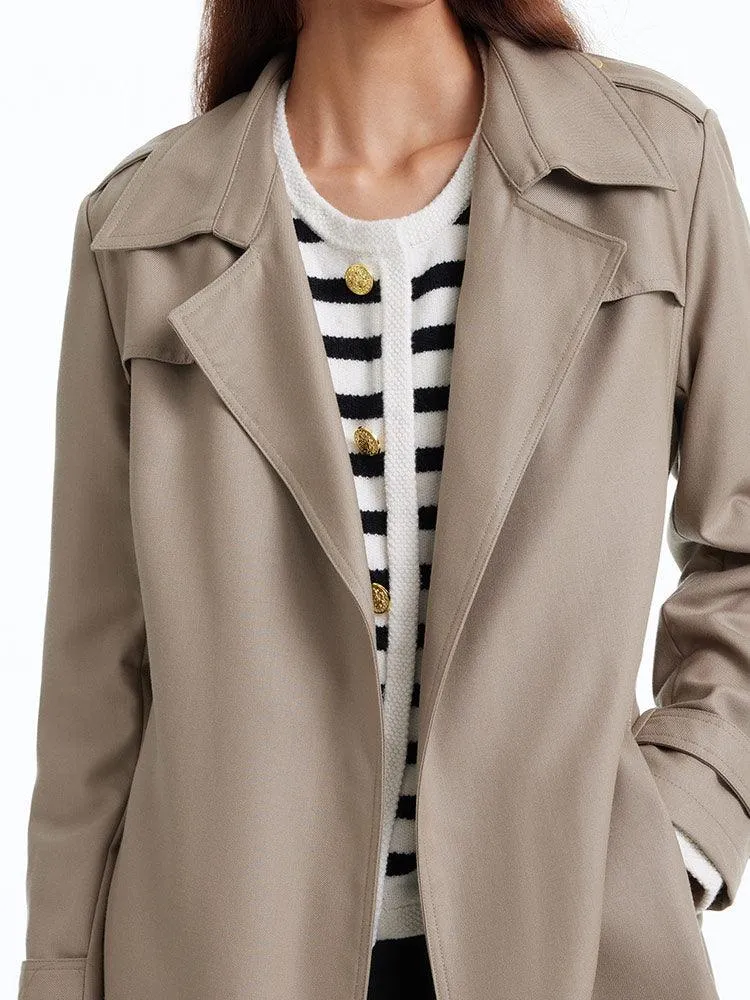 Worsted Woolen Trench Coat With Belt