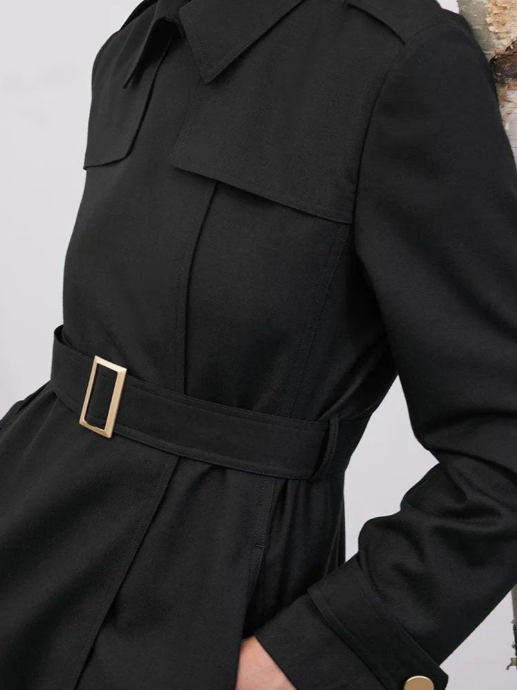 Worsted Woolen Trench Coat With Belt