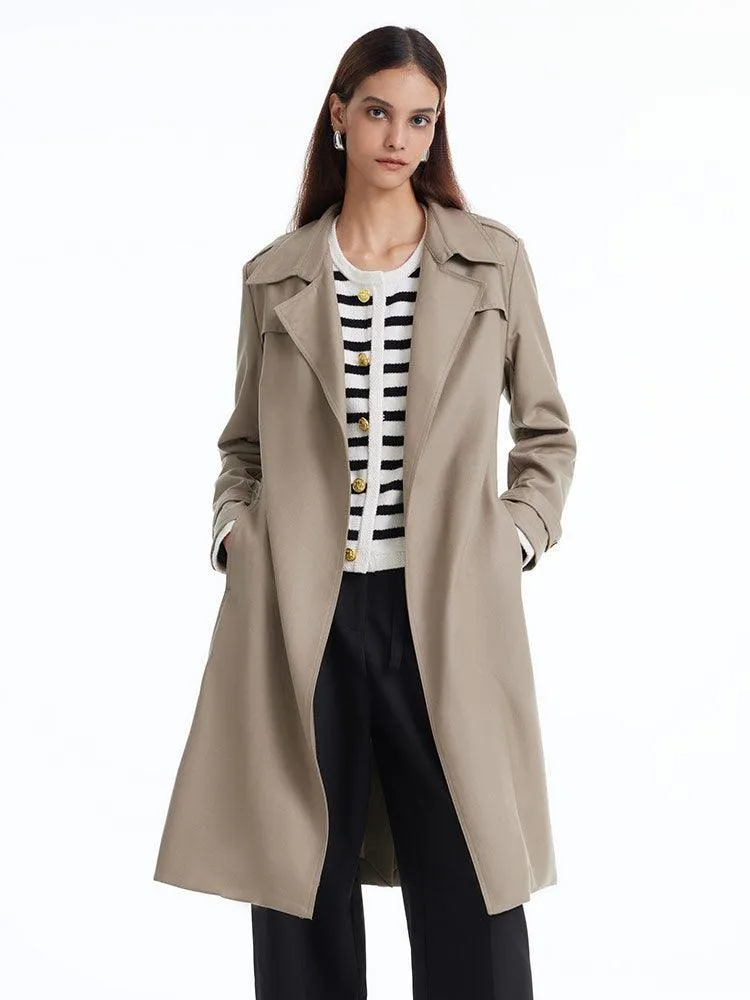 Worsted Woolen Trench Coat With Belt