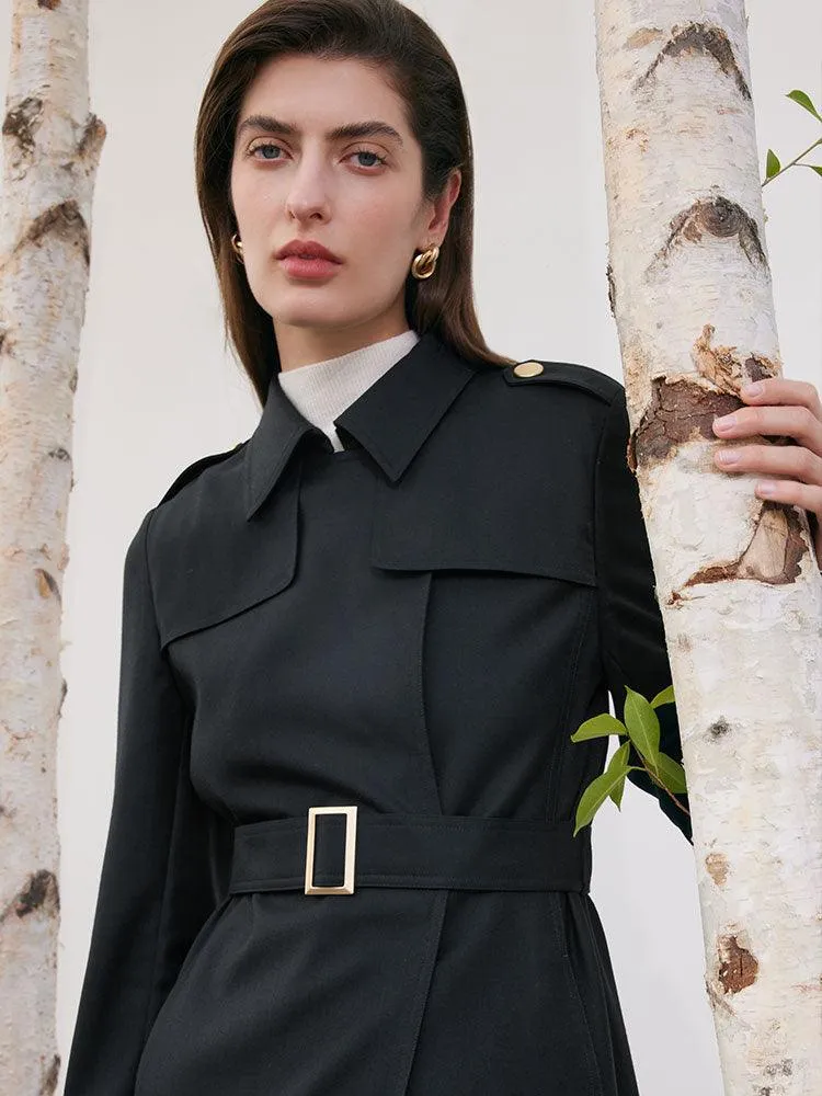 Worsted Woolen Trench Coat With Belt