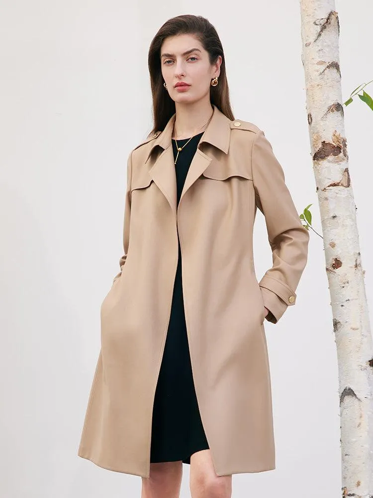 Worsted Woolen Trench Coat With Belt