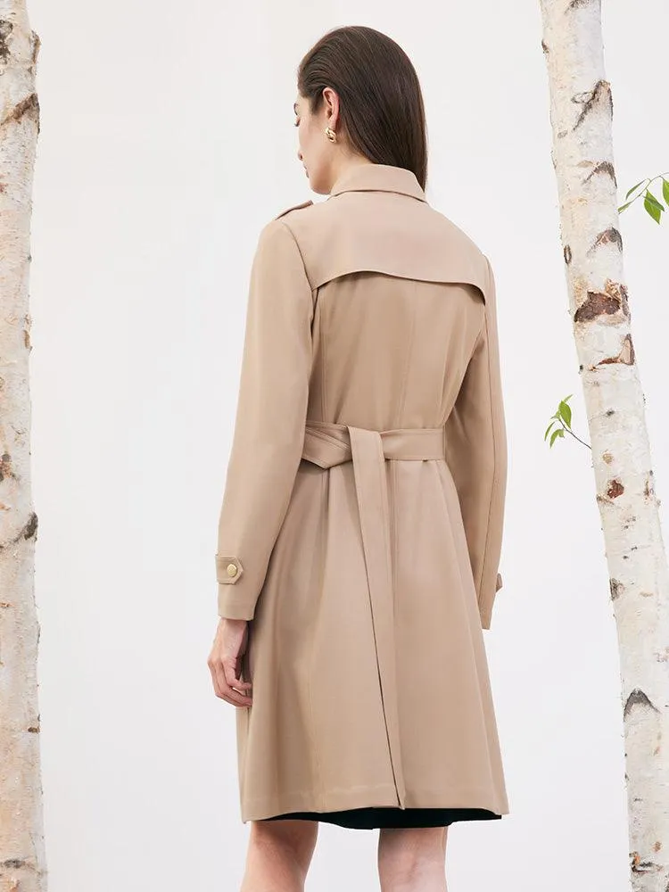 Worsted Woolen Trench Coat With Belt