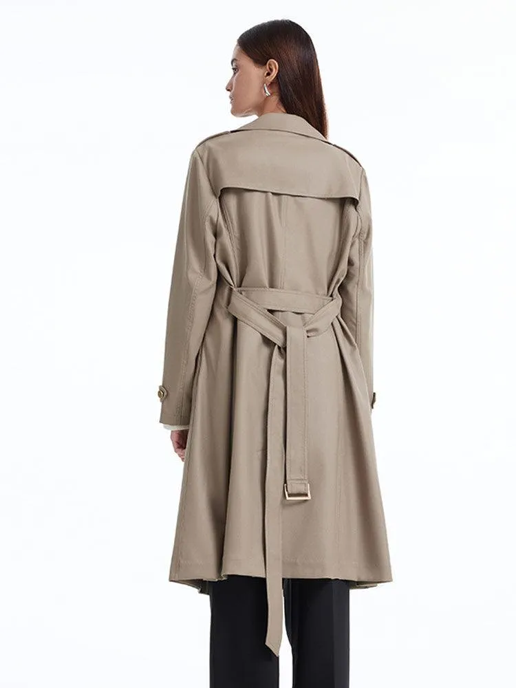 Worsted Woolen Trench Coat With Belt