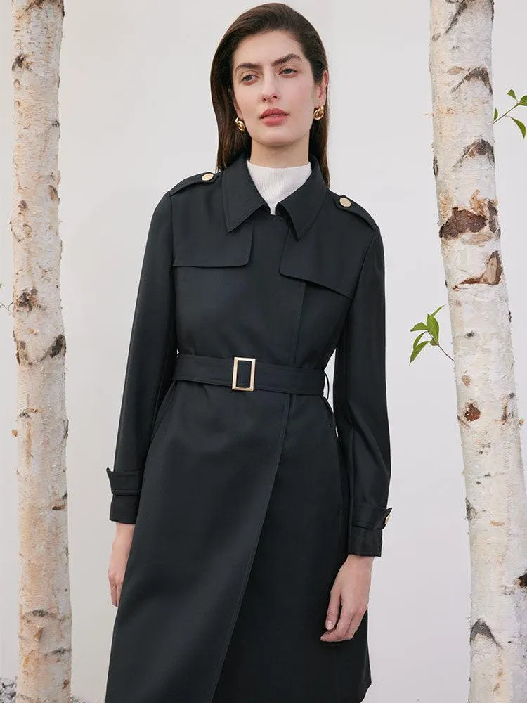 Worsted Woolen Trench Coat With Belt