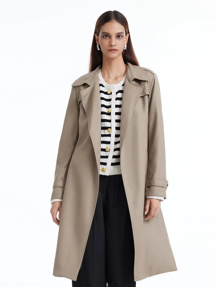 Worsted Woolen Trench Coat With Belt