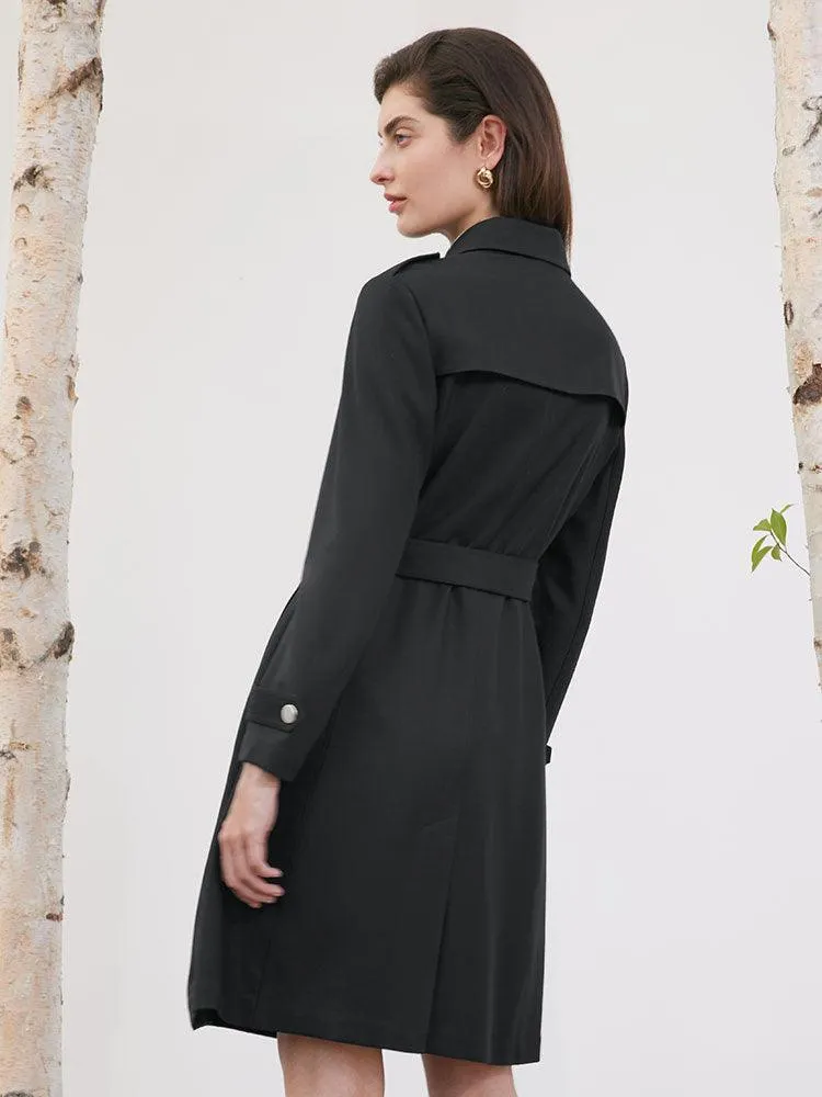 Worsted Woolen Trench Coat With Belt