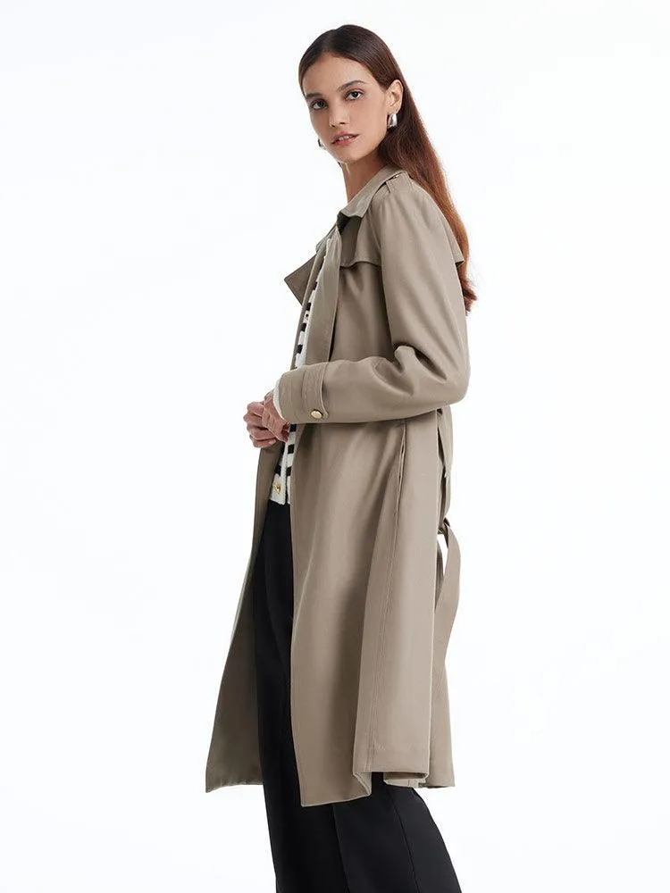 Worsted Woolen Trench Coat With Belt