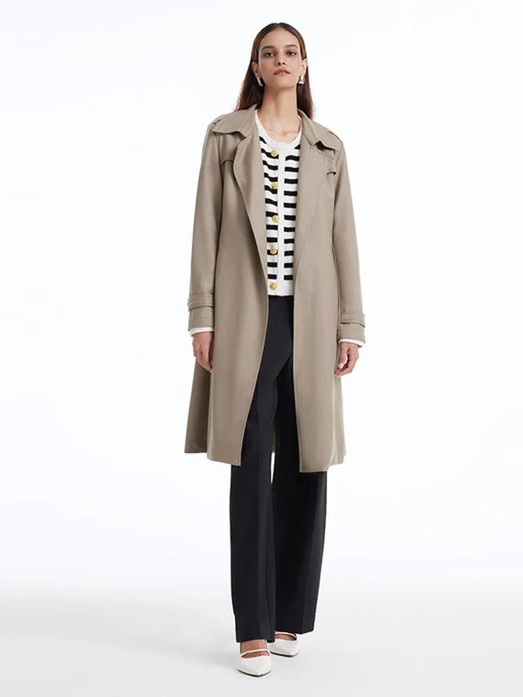 Worsted Woolen Trench Coat With Belt