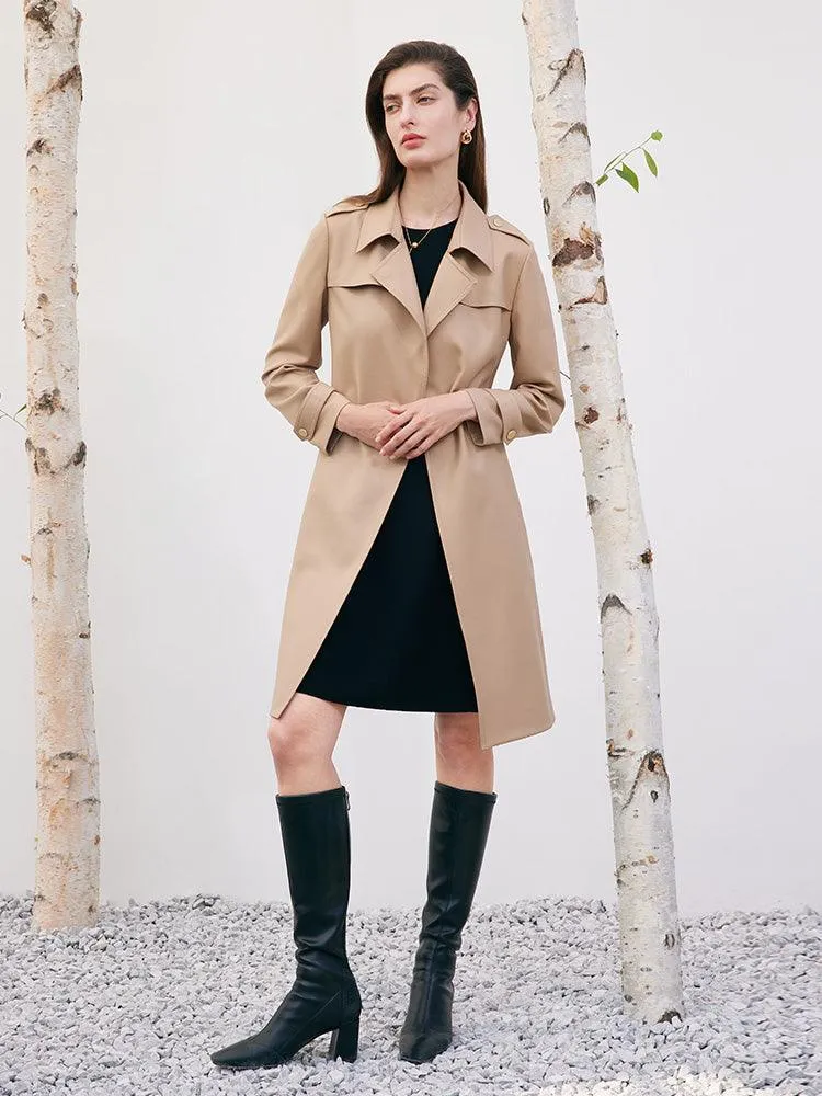 Worsted Woolen Trench Coat With Belt